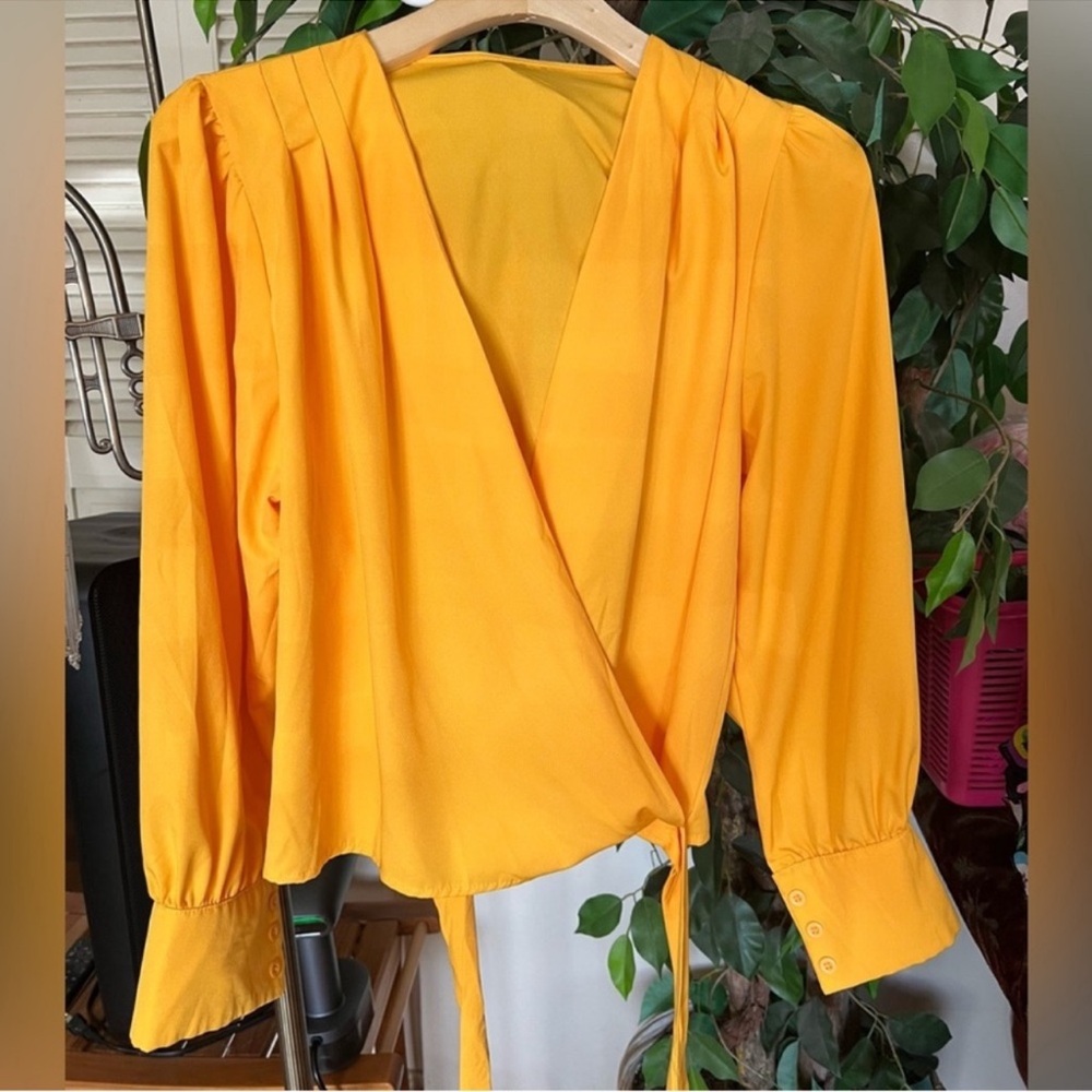 Elegant Yellow Wrap Blouse